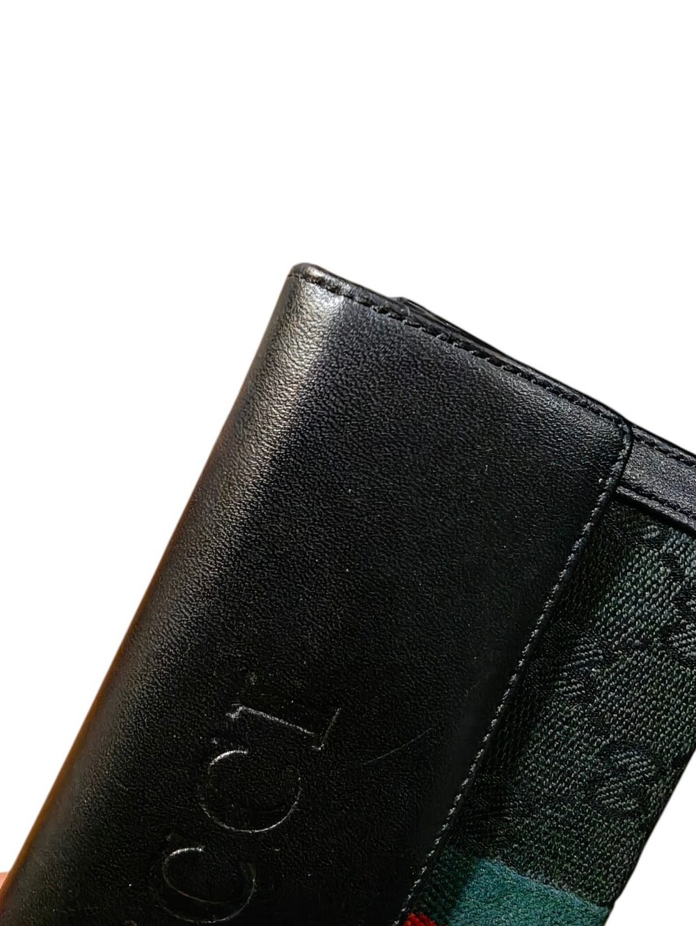 Fucci Black Faux Leather Long Wallet with Green-Red Web Stripe - Picture 10 of 12